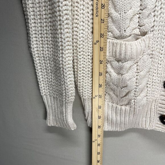 ZARA Chunky Cable Knit Wool Blend Cardigan Elbow Patches Button Sweater Women M - Picture 7 of 7